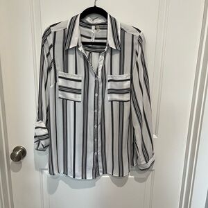 NY Collection Striped Button-Up Shirt